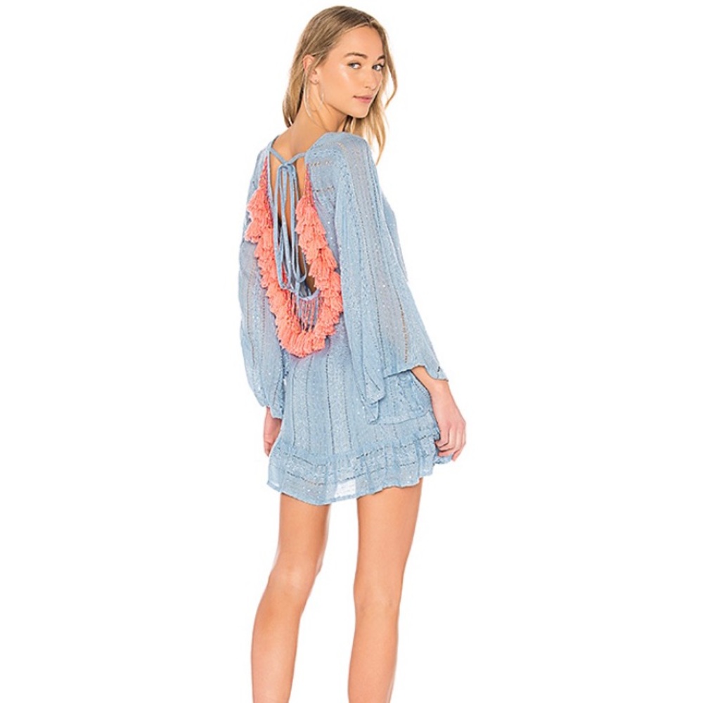 Cute blue & peach dress! -Revolve
